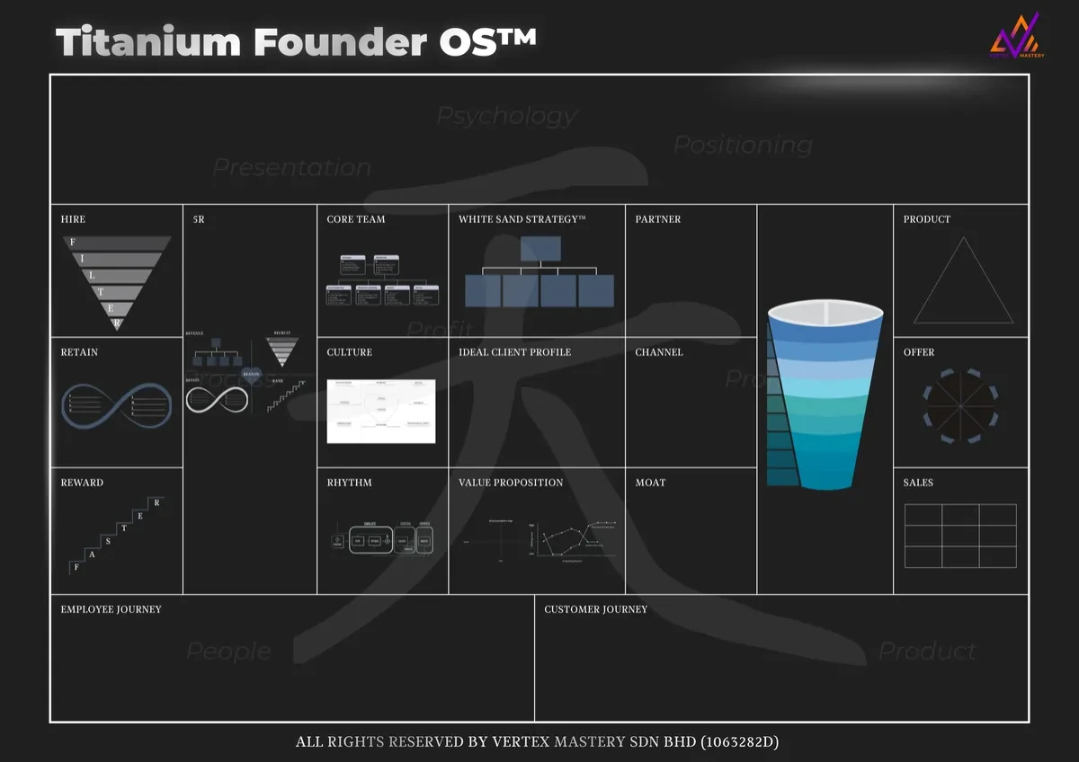 Titanium Founder OS framework: leadership, people, strategy, and scale across the employee and customer journeys